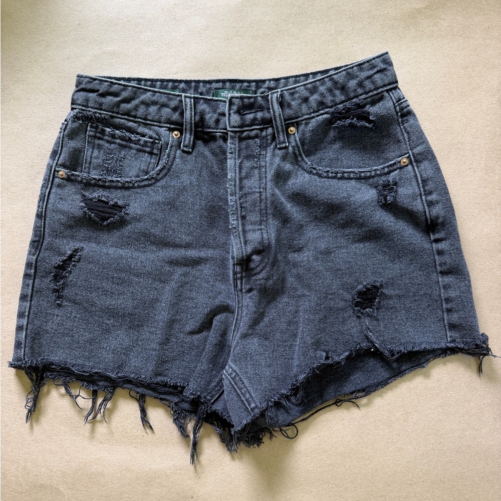 wild fable Black Distressed High-Rise Denim Shorts